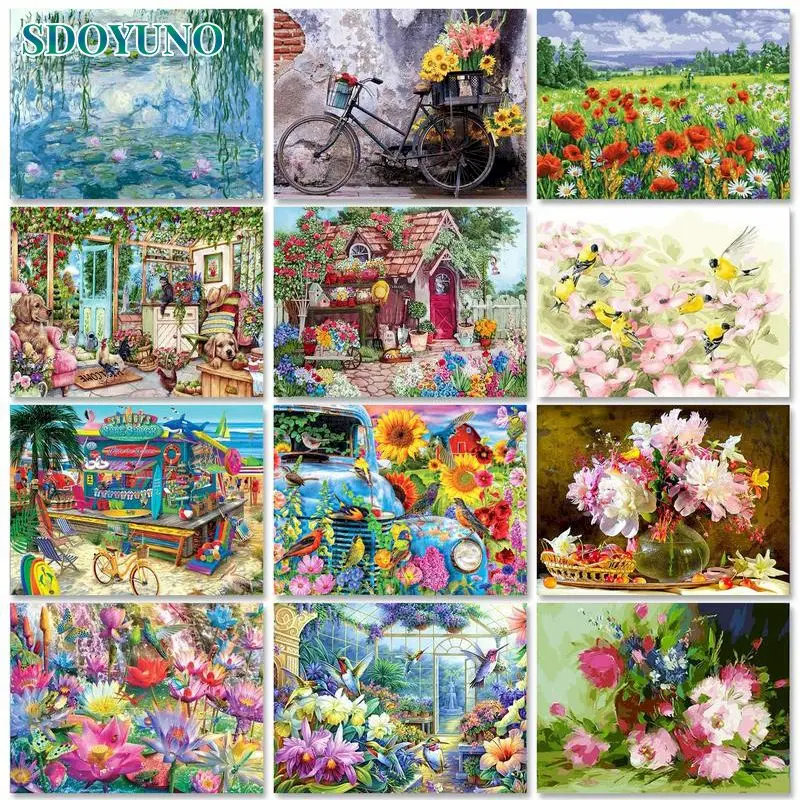 

Набор для рисования по номерам на холсте «цветы», с рамкой