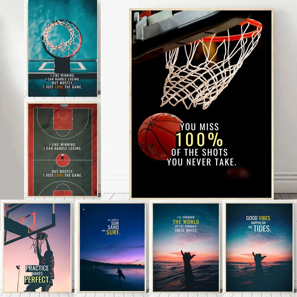 

Мотивационные баскетбольные цитаты, холст, искусство, Вдохновляющие виды спорта, Настенный декор, плакат для домашней комнаты