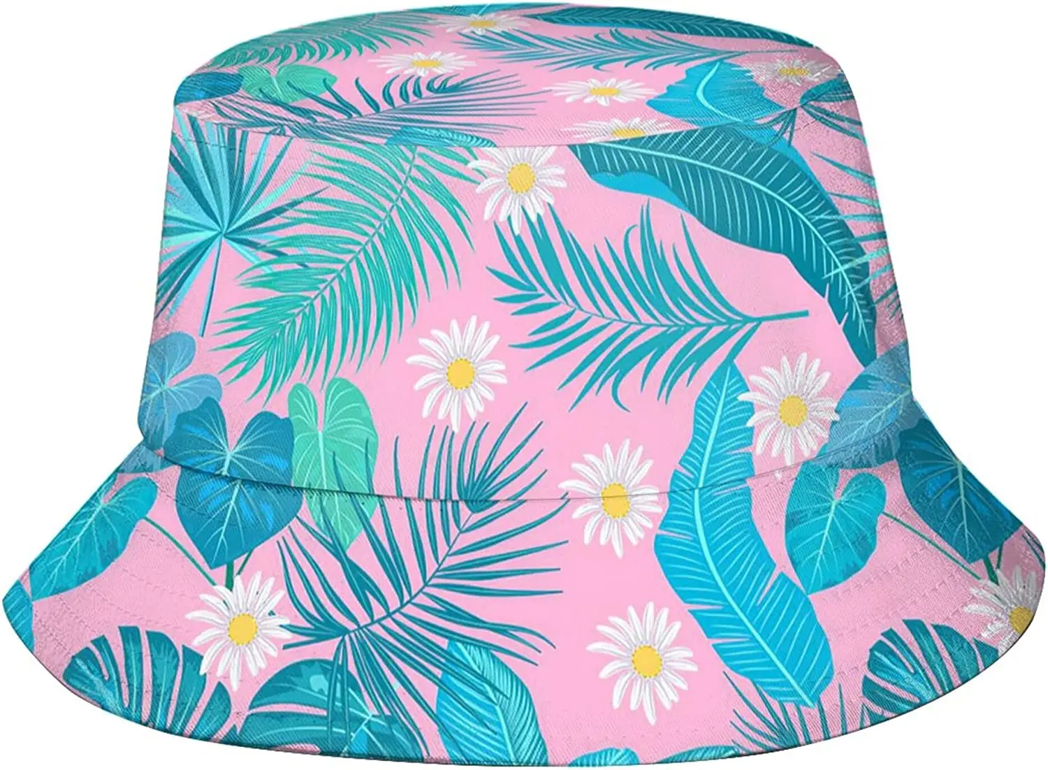 Tropical Palm Leaves Flowers Bucket Hat For Women Men, Uv Protection Fisherman Sun Hat Beach Travel Summer Cap For Hiking