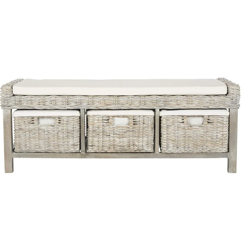 

Home Collection Kobutsu Rattan Storage Bench, White/Grey Wash