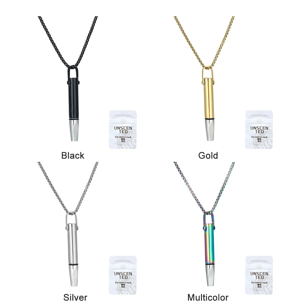 Breathing Necklace with Filter Cotton Titanium Steel Pendant Wear Resist Mindfulness Necklace for Smoking Cessation Tool