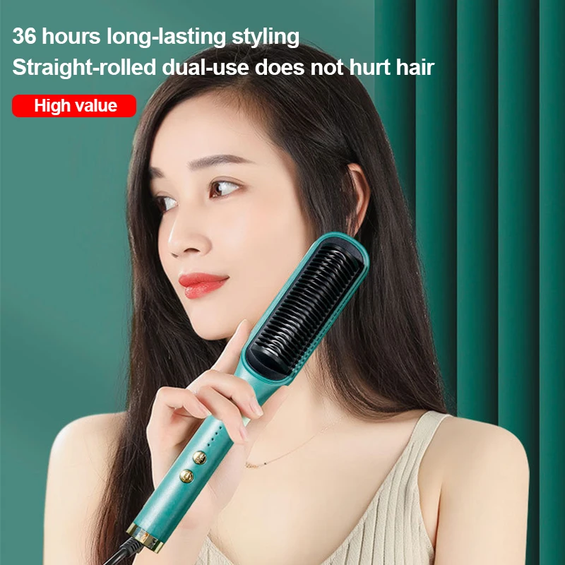220V Hair Straightener Hot Comb Anti-Scalding Ceramic Hair Curler Brush Negative Ion Electric Straightening Comb 2 In 1