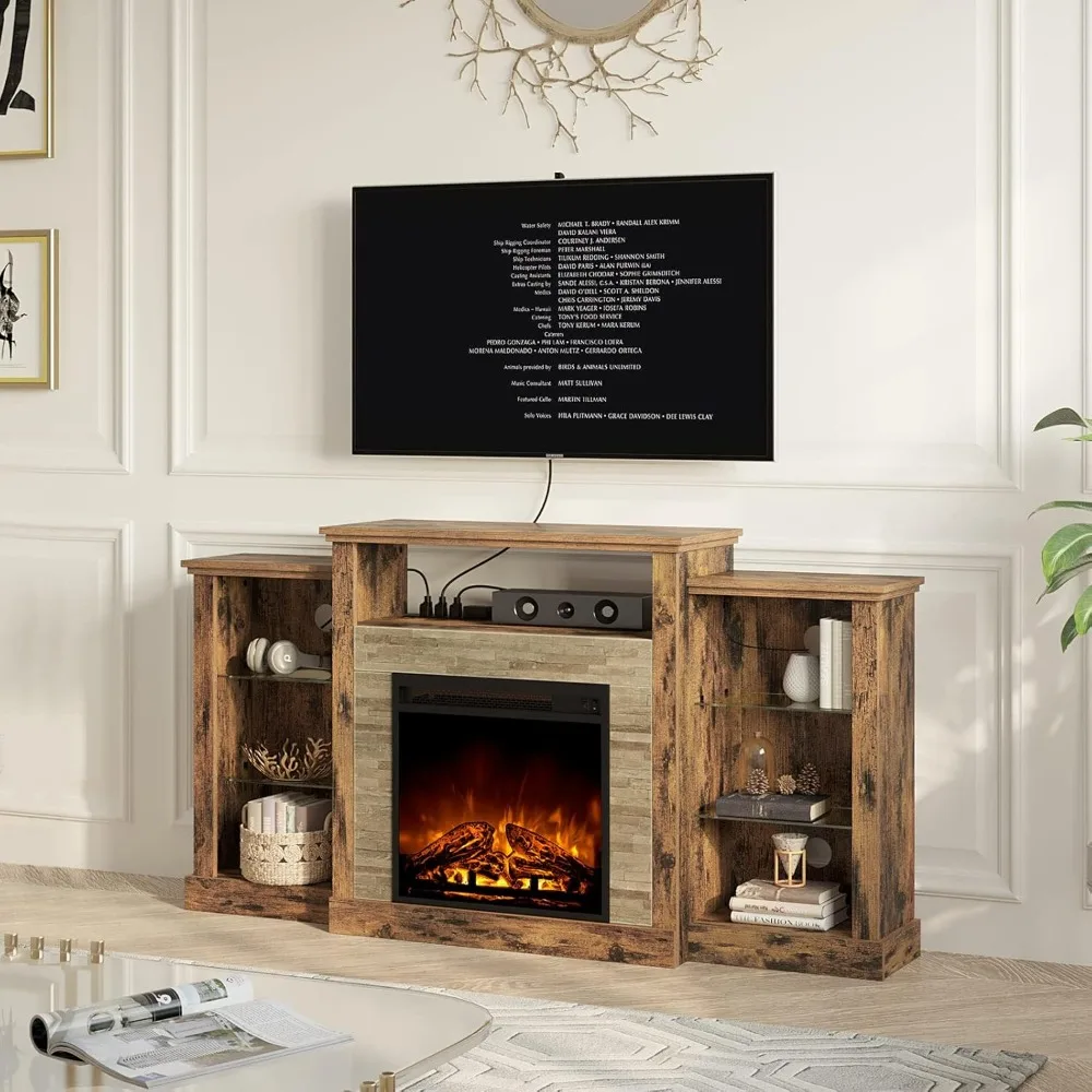 Fireplace TV Stand with Led Lights and Power Outlets, TV Console for TVs up to 65", Entertainment Center 2
