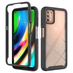 Durable Dual-Layer Rugged Hybrid Case with Shockproof Protection - Sky Series for Moto G9 Plus (Black)