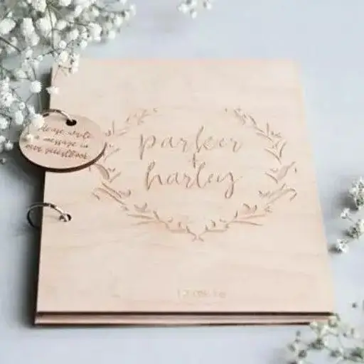 Rustic Wedding Guestbook Engraved Wedding Guest Book Personalized Wooden Guestbook