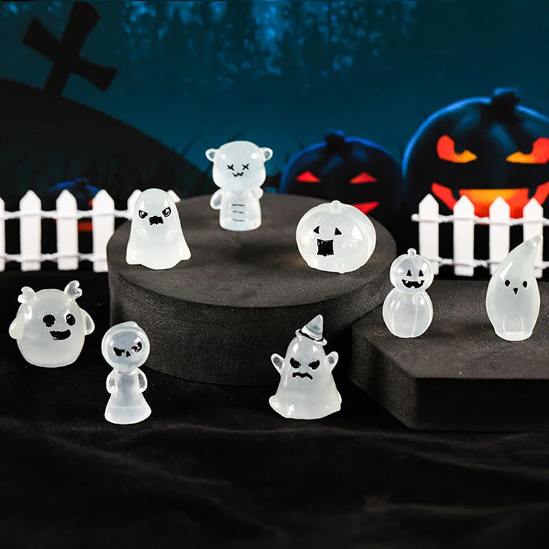 

Ghost Skeleton Party Ghost Festival Cartoon Small Ornaments Luminous Mini Resin Halloween Decoration Toys Cute Car Accessories
