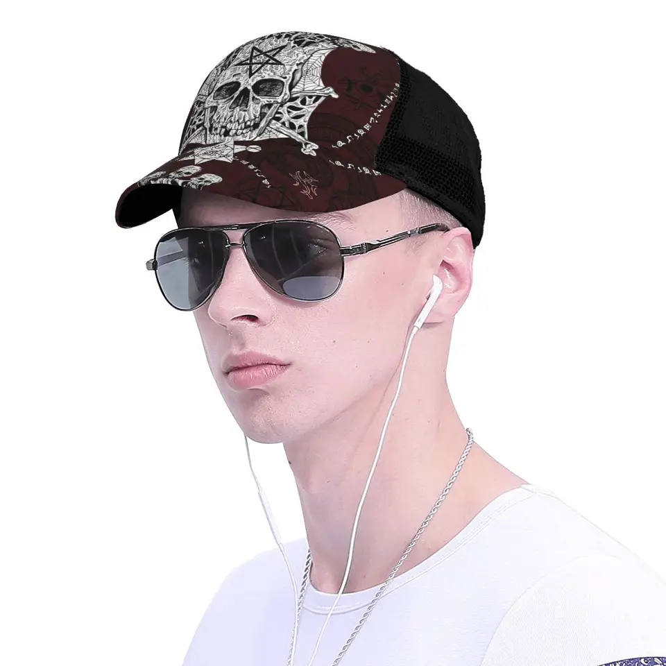 Cappello Snapback Gotico Con Teschio Ricamato - Regolabile, Unisex, 100% Cotone, Tesa Piatta, Stile Punk/Rock - 2