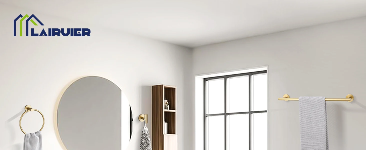 Description Picture 5 of itemBathroom Towel Holder Set, 5-Piece Towel Bar Set Brushed Gold Steel Wall Mounted Bathroom Hardware Accessories Stainless Steel