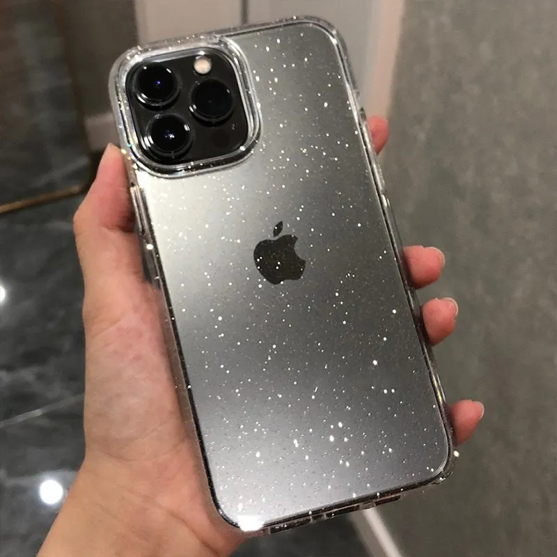 

Luxury Glitter Bumper Bling Clear Case For iPhone 14 13 12 11 Pro Max Mini X XS Max XR 14 7 8 Plus Silicone Acrylic Cover funda