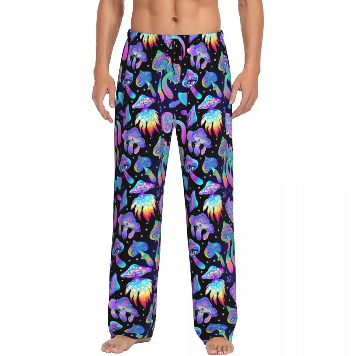 

Custom Print Men's Magic Mushroom Trippy Psychedelic Neon Pastel Goth Pajama Pants Sleepwear Sleep Lounge Bottoms with Pockets