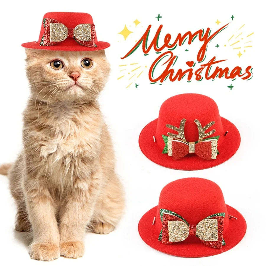 1pcs new pet Christmas hat, pet accessory hat, cat and dog outfit, cute bow hat