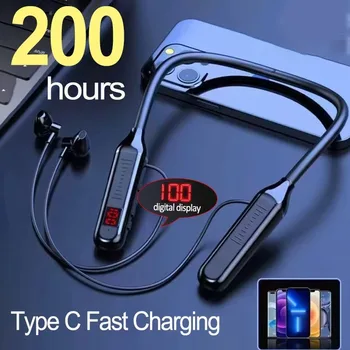 VIKEFON Wireless Earphones 5.3 Neckband Headphones Gaming LED Display Stereo Sports Headset Halter Waterproof Magnetic Earbuds 1