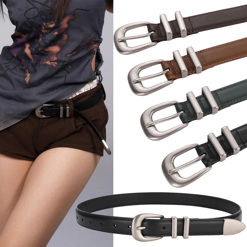 

Simple Silver Women Belt High Quality Metal Buckle Genuine Leather Fashion Casual Ladies Dress Jeans Pants Paired With Waistband