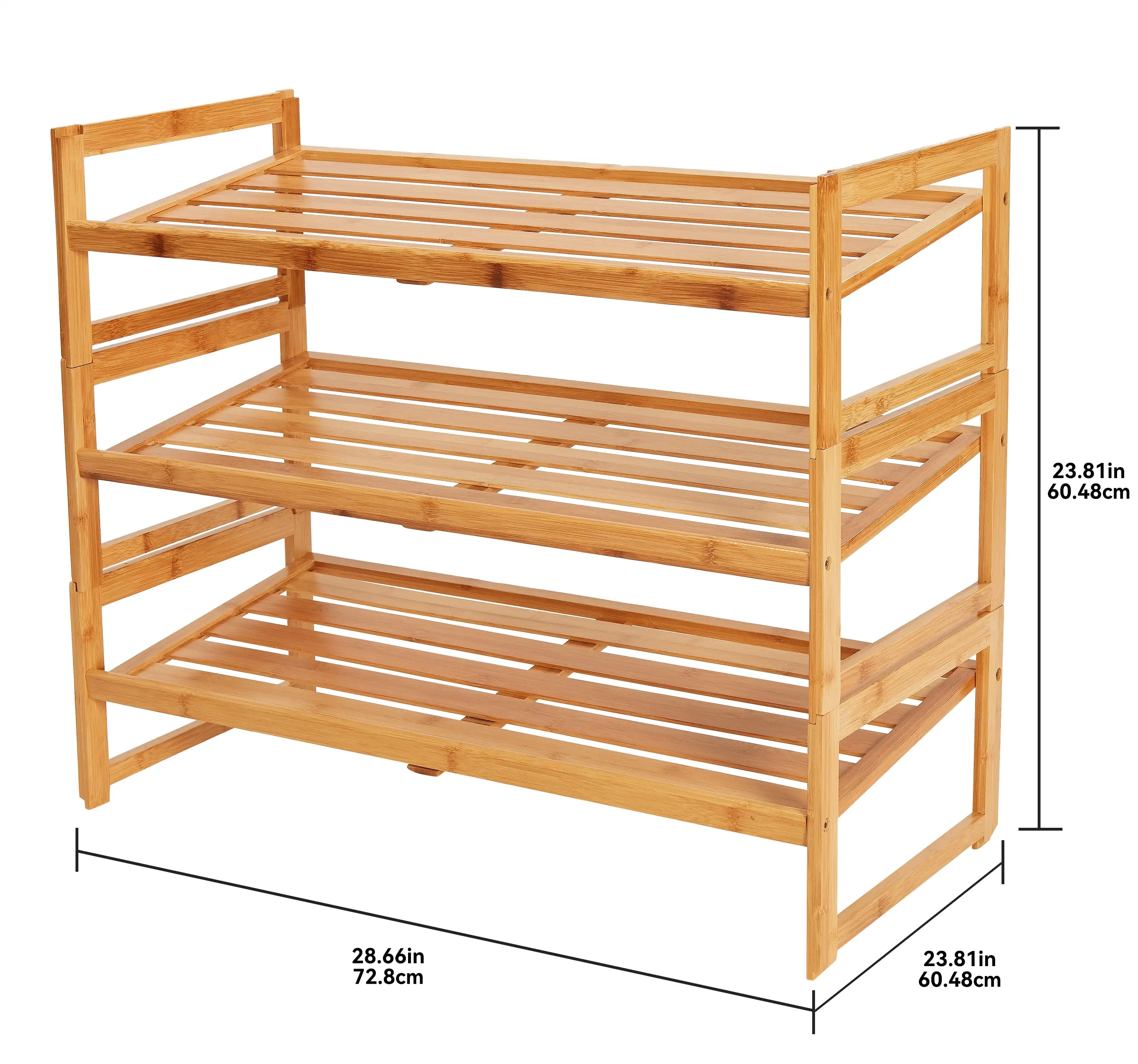 Bamboo 3 Tier Shoe Rack for 9 Pairs Shoe, 28.66 IN Wx 13.18 IN Dx 23.8 H