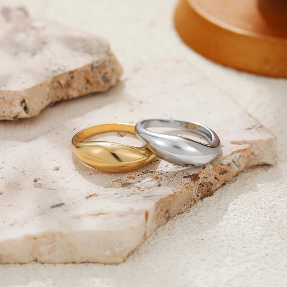 Punk Waterproof Waterdrop Ring Set for Lovers Polished Chunky Twist Dome Water Droplet Rings Couple Retro Jewelry Gift Anillos