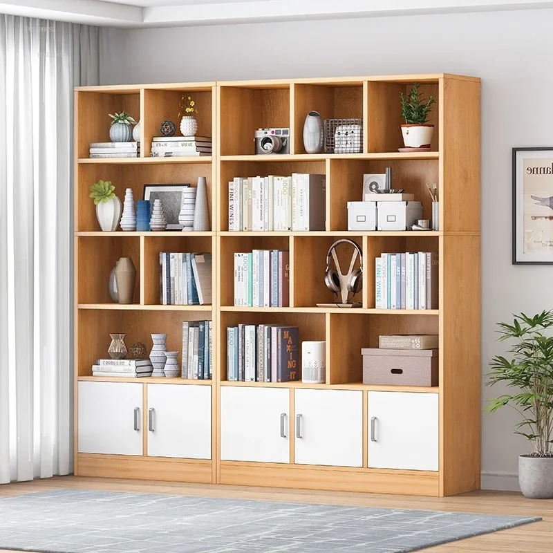 Children's Bookcases Floor Living Room Rack Bedroom Storage Shelf Modern Home Small Bookshelves with Door Narrow Cabinet WW