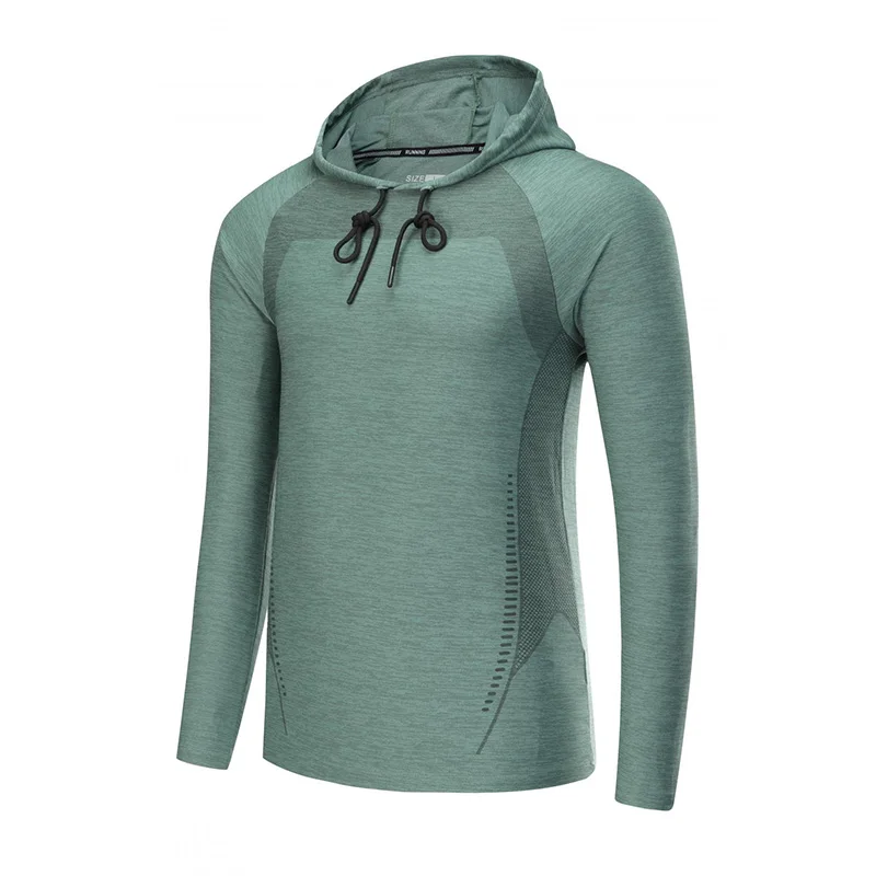

T-shirt for men and women, spring and summer hooded fitness training suit, quick drying, breathable ice silk long sleeved top, t
