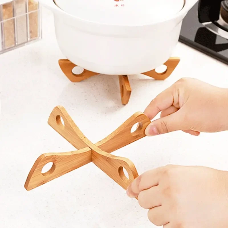 Cross Tray Holder Wooden Removable Table Mat Anti-Heat Steam Table Mat Household Kitchen Anti-Slip Wooden Gadget table mat