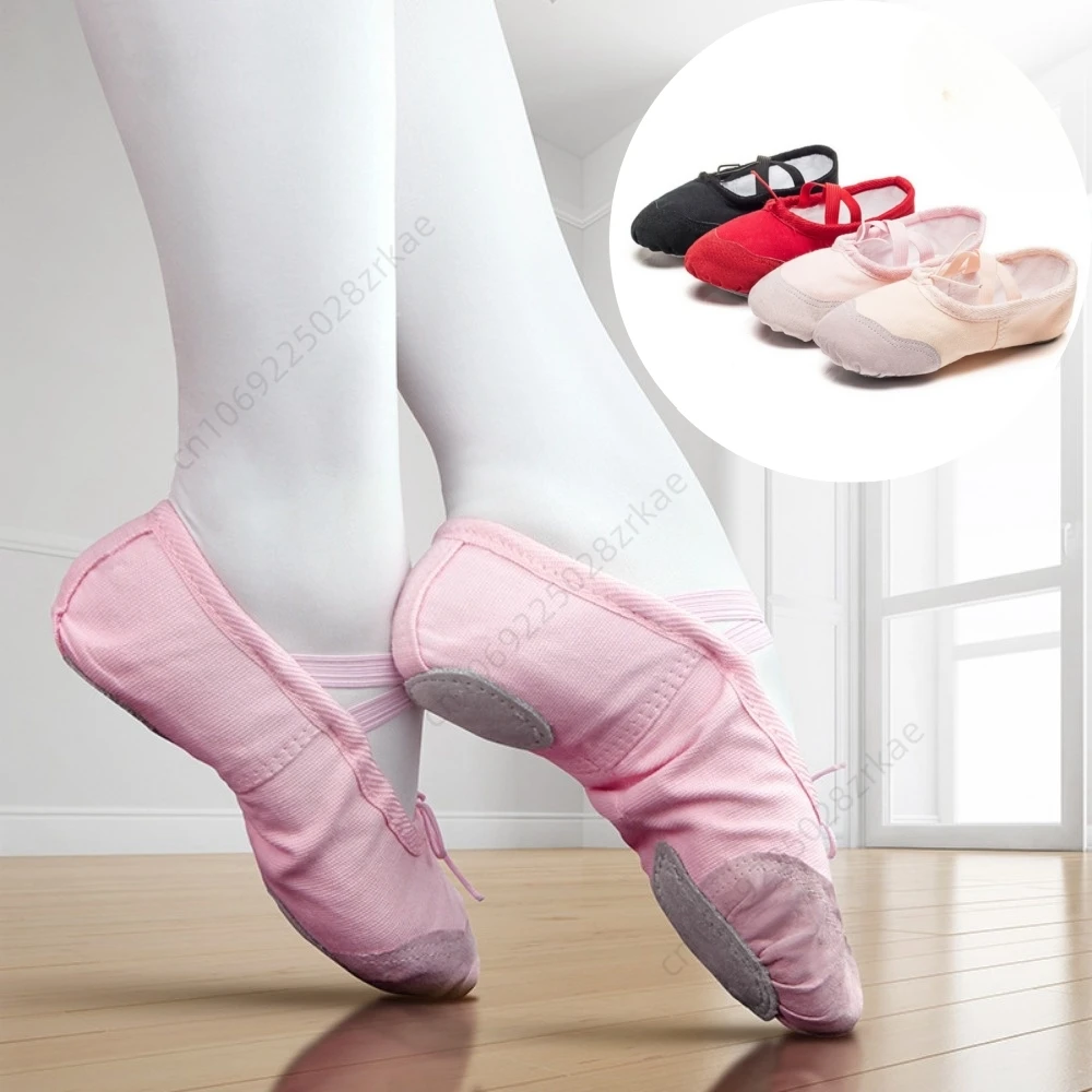 النساء الاطفال أحذية الباليه قماش الفتيات الرقص النعال انقسام وحيد الجمباز اليوغا أحذية رقص الأطفال الكبار أحذية راقصة الباليه