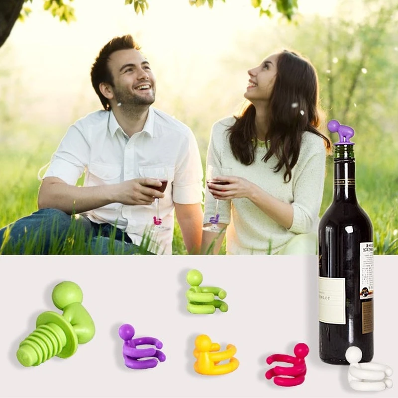 7pcs/set Mixproof Marker Wine Glass Set Bar Party Wedding Prevent Confuse Silicone Wine Cup Label Marker with Bottle Stopper
