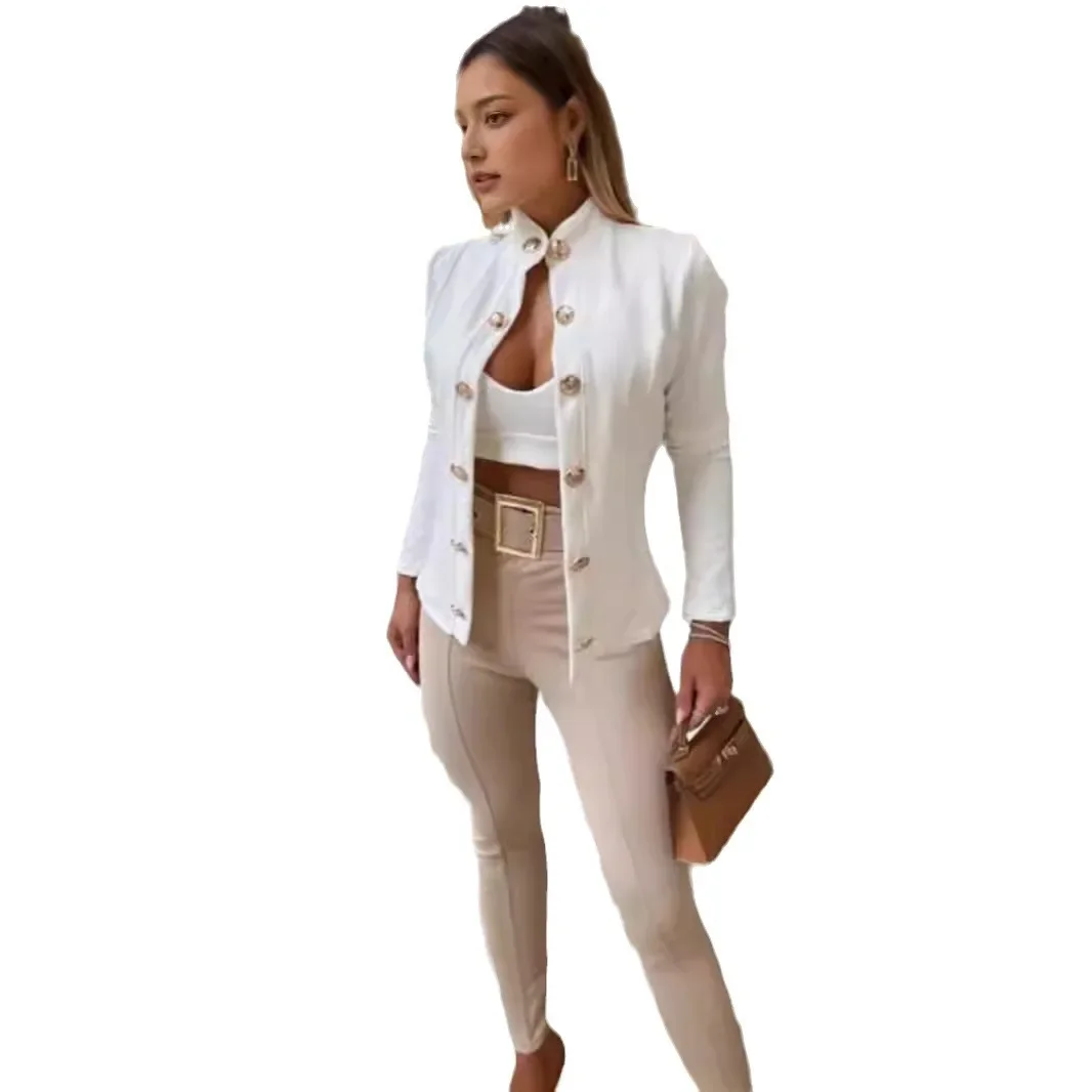 Fashionable Slim Fit Long Sleeve Stand Collar Double Buttoned Women's Jacket New Style Cross-Border Independent Station - Image 5