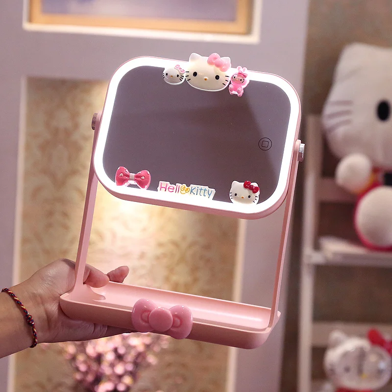 

Hello kitty Cute creative smart LED light make-up mirror desktop cartoon single side make-up mirror portable light