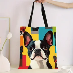 Stylish Reusable Polyester Tote Bag with Boston Terrier Design - Large Shopper with Fixed Shoulder Straps - 35x40cm (Rpt)