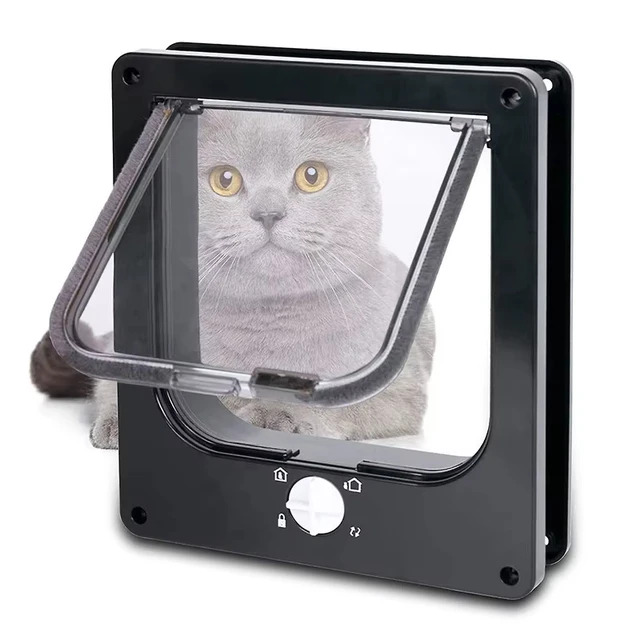 Cat Flap Door 4 Way Locking Security Lock ABS Plastic Dog Cat Flap Door Pets Smart Door Retractable Door Anti Cat Pet Supplies 6