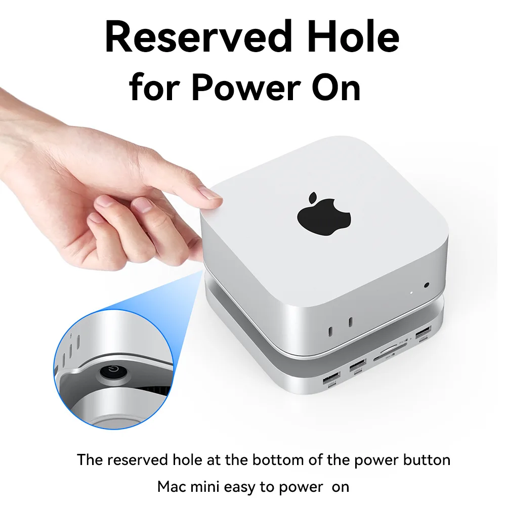 Mac mini USB C Hub with M.2 SSD Enclosure for Mac Mini M4/M4 Pro Stand Type-C Docking Station SSD Case USB3.2 Gen2 SD4.0 TF4.0 4