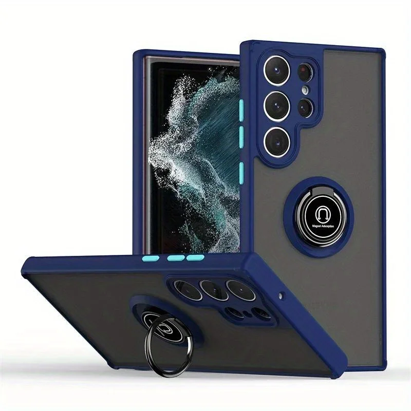 Sleek Magnetic Ring Matte Phone Case with Stand Functionality