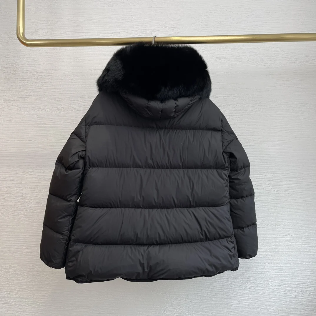 White Black Hooded Long Sleeve Down Jacket