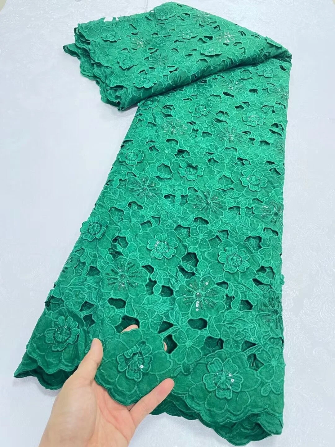 

2024Latest High Quality African Nigerian Pure Tulle Damask Lace Fabric Embroidery Party Dress Sequins Cotton Cloth 5yards