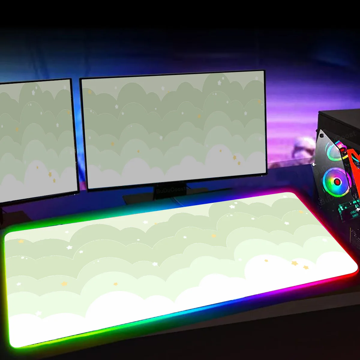 Colorful Glow RGB Mousepad with LED Backlight - Black & Red Cloud Kawaii Non-slip Desk Mat 40x90cm
