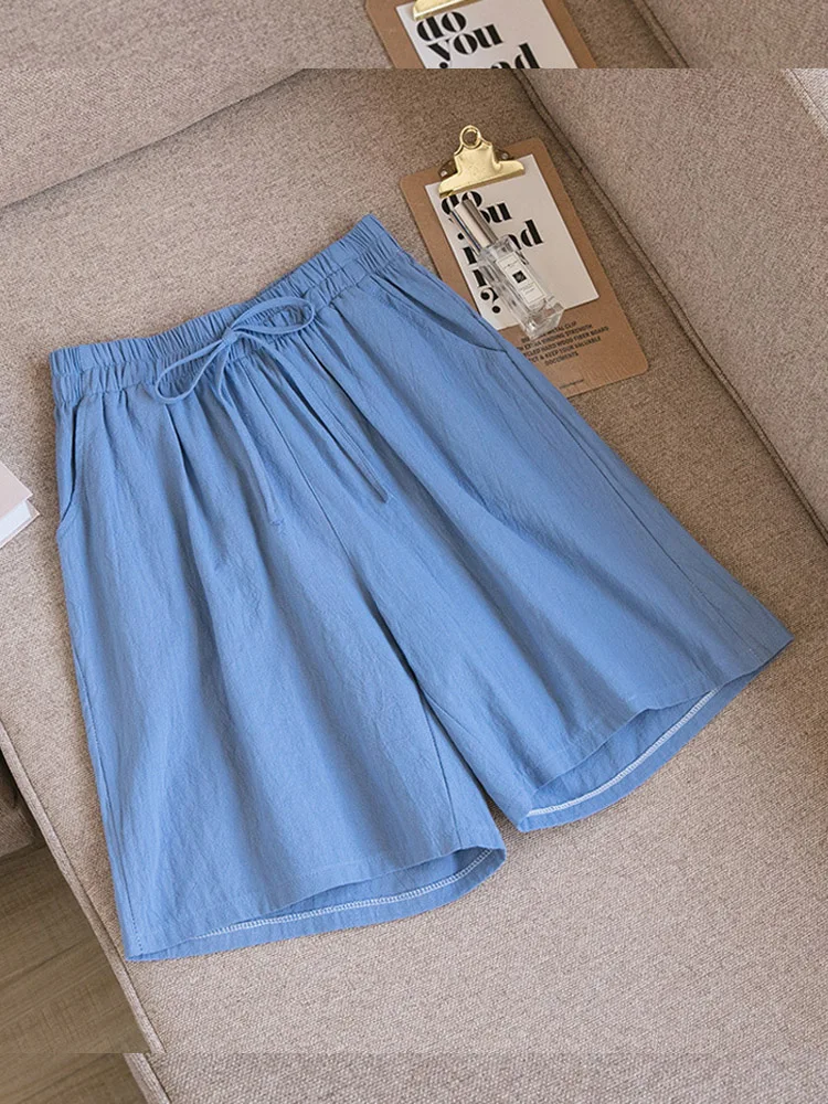 2023 Women Cotton Shorts Summer Casual Solid Cotton Linen Shorts High Waist Loose Shorts for Girls Soft Cool Female Shorts