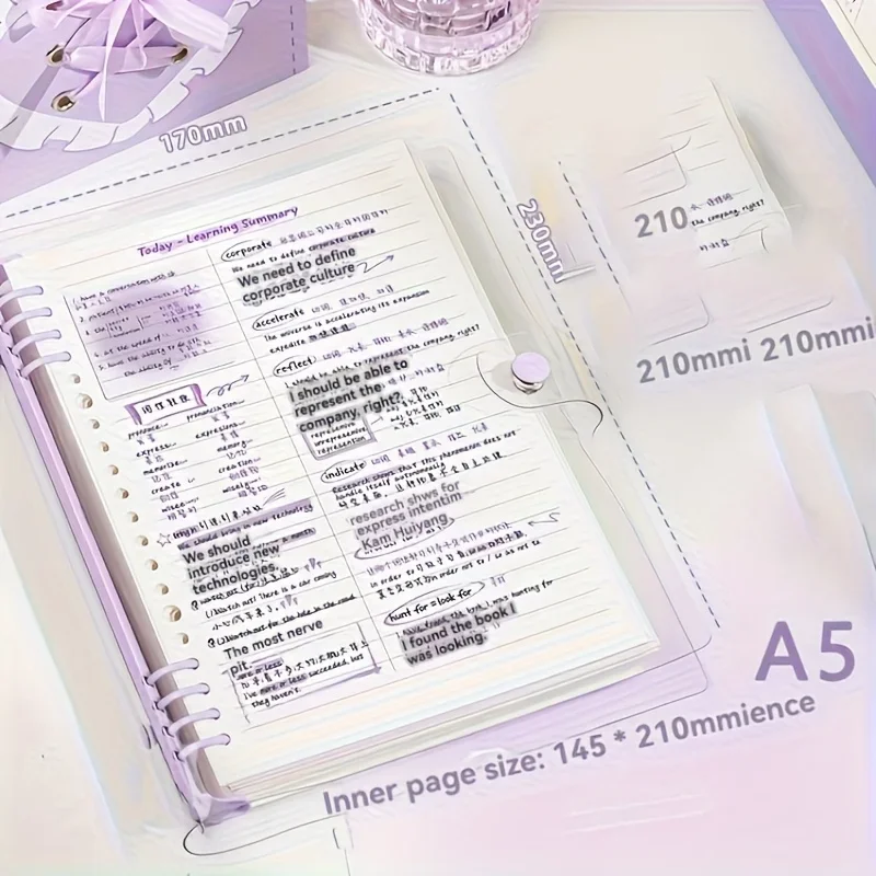 Loose Leaf Notebook with Detachable Cover, Clear A5 PVC Binder Refillable Journal for School, Office, Writing Planner - 2