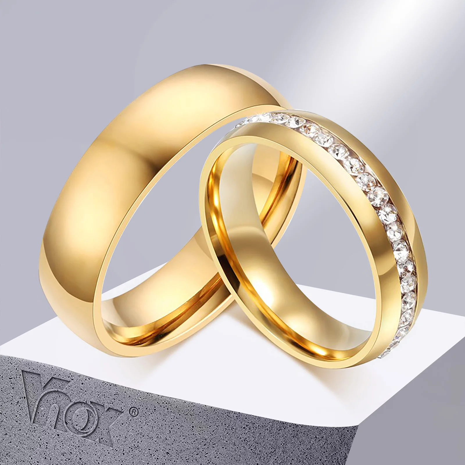 VNOX Mens Womens 8MM Stainless Steel Triple Moon Goddess Rings for Egagement Wedding Band,3 Color 