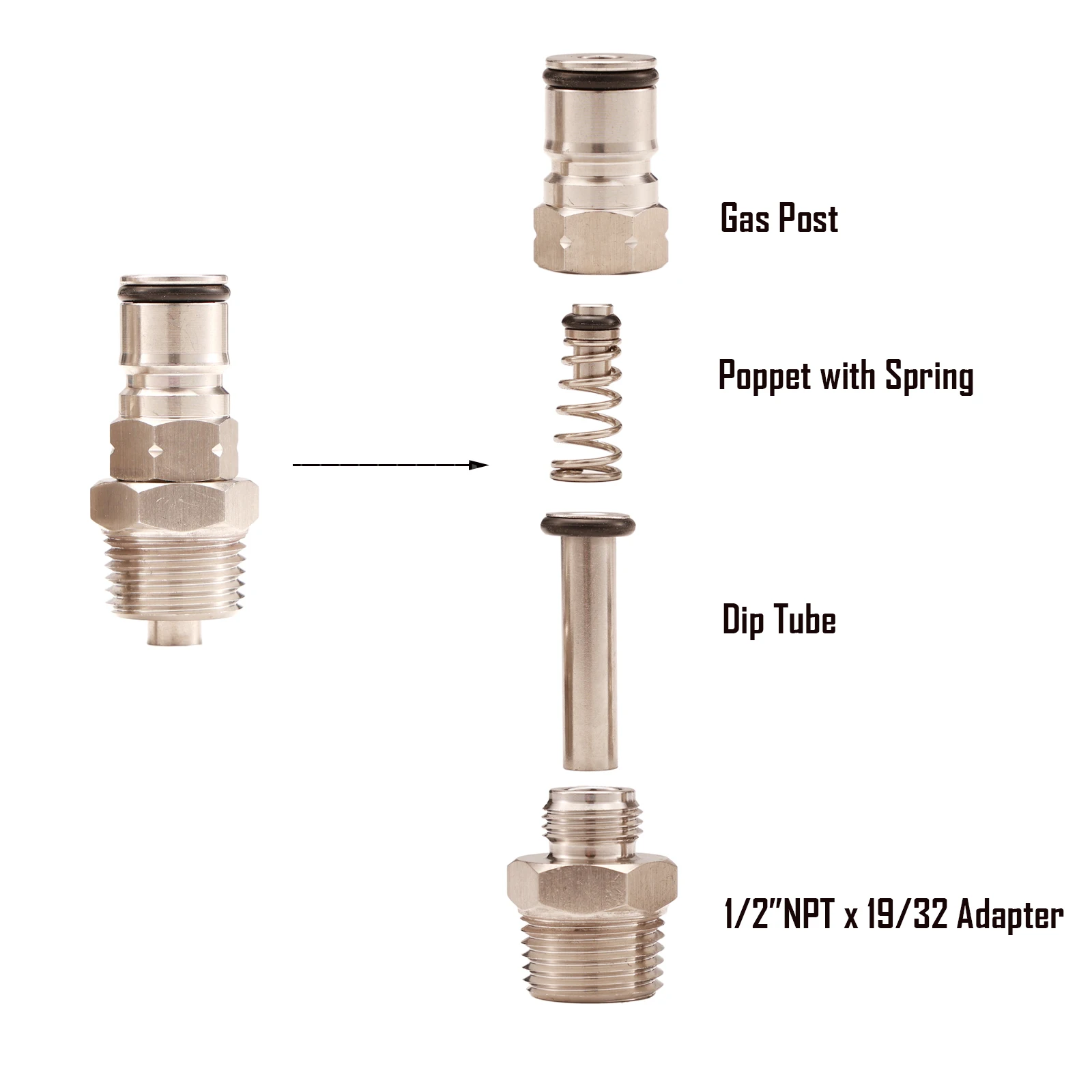 Homebrew 19/32-18 Ball Lock Post with 1/2" NPT Thread Bulkhead Assembly Gas/Liquid Ball Lock Corny Keg Adapter