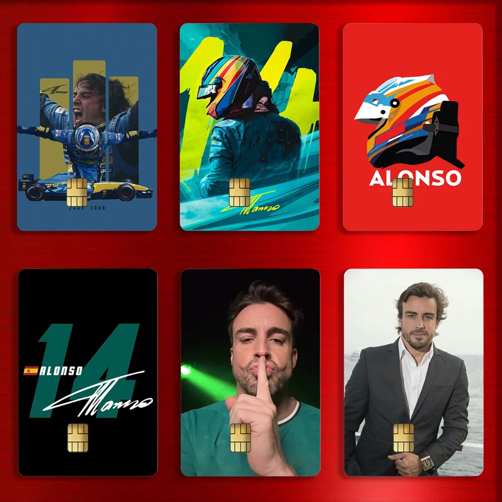 Racing Driver F-Fernando Alonso Stickers For Debit Bank Credit Cards Metro Bus Pass Sticker Decoration Cover 4PCS Card Skin