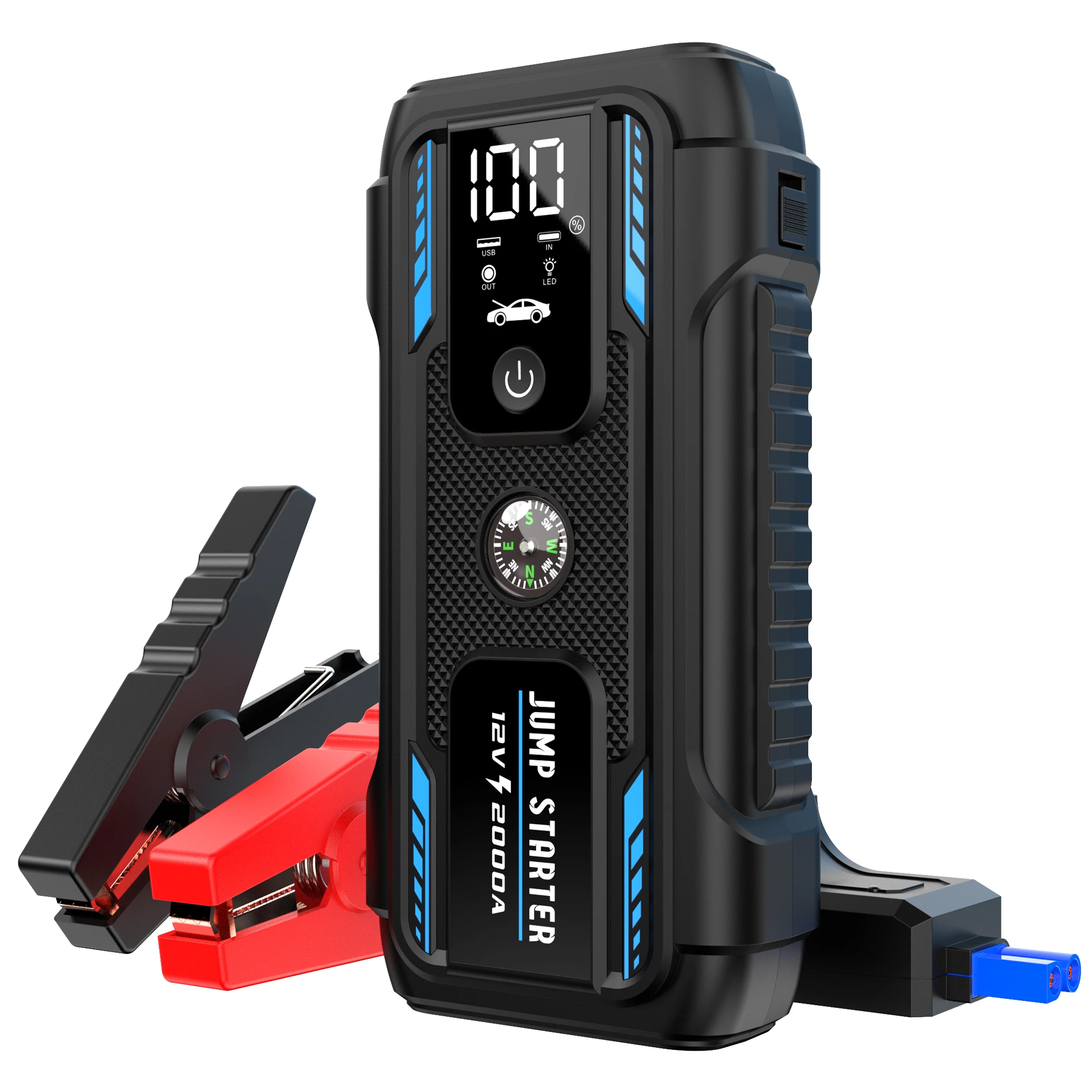 2000A 12V Portable Lithium Jump Starter, Car Battery Booster Pack, USB-C Powerbank Charger, and Jumper Cables for Upto 6.0-Liter