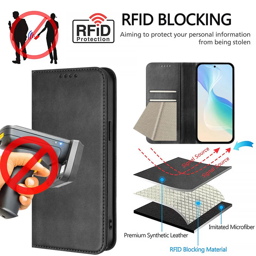 RFID Leather Wallet Case - Luxury Magnetic Book Cover
