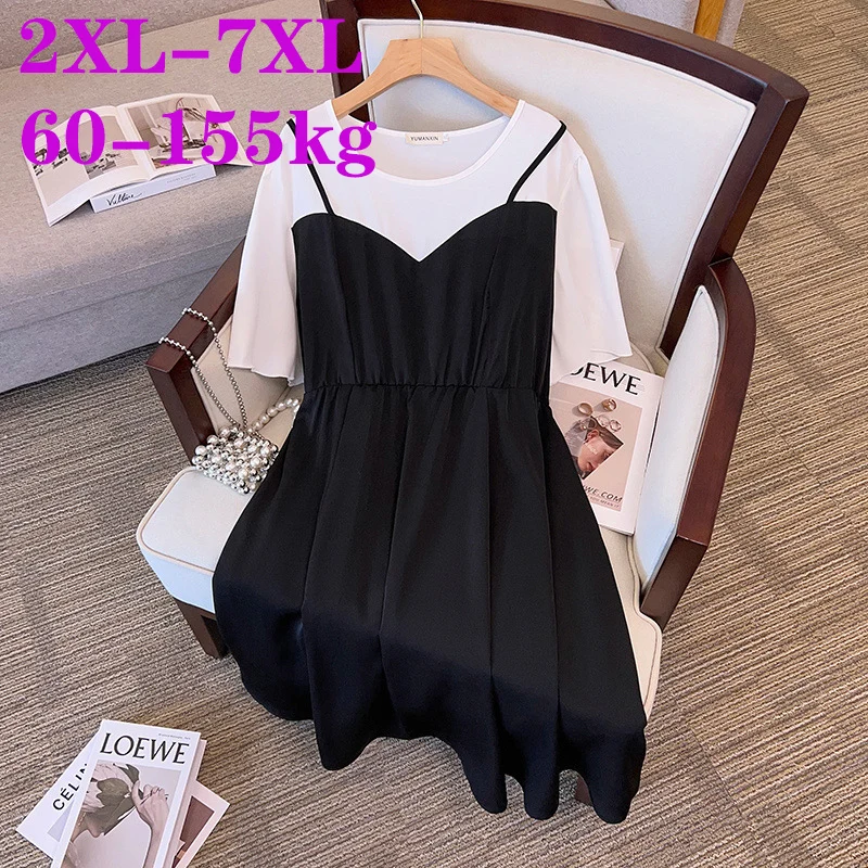 

Extra Large Women's Chiffon Dress Summer Big Size Show Slim Knee Length Dress 100/150kg 6XL 7XL Vestidos Elegantes Para Mujer