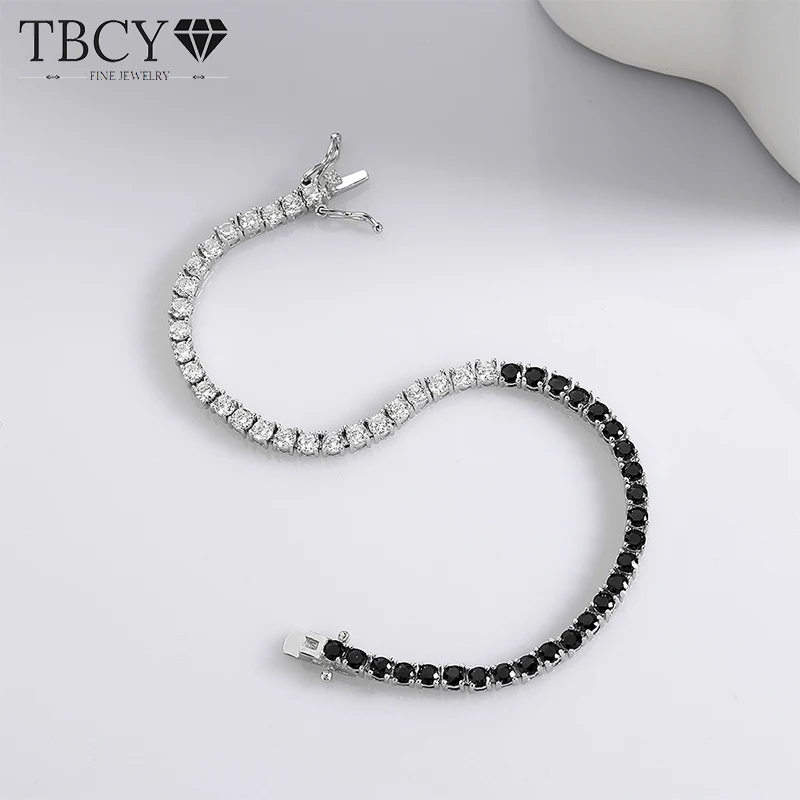 

TBCYD 3mm Black White Moissanite Tennis Bracelet For Women Men GRA Certified S925 Silver Full Diamond Hand Chain Couple Bracelet
