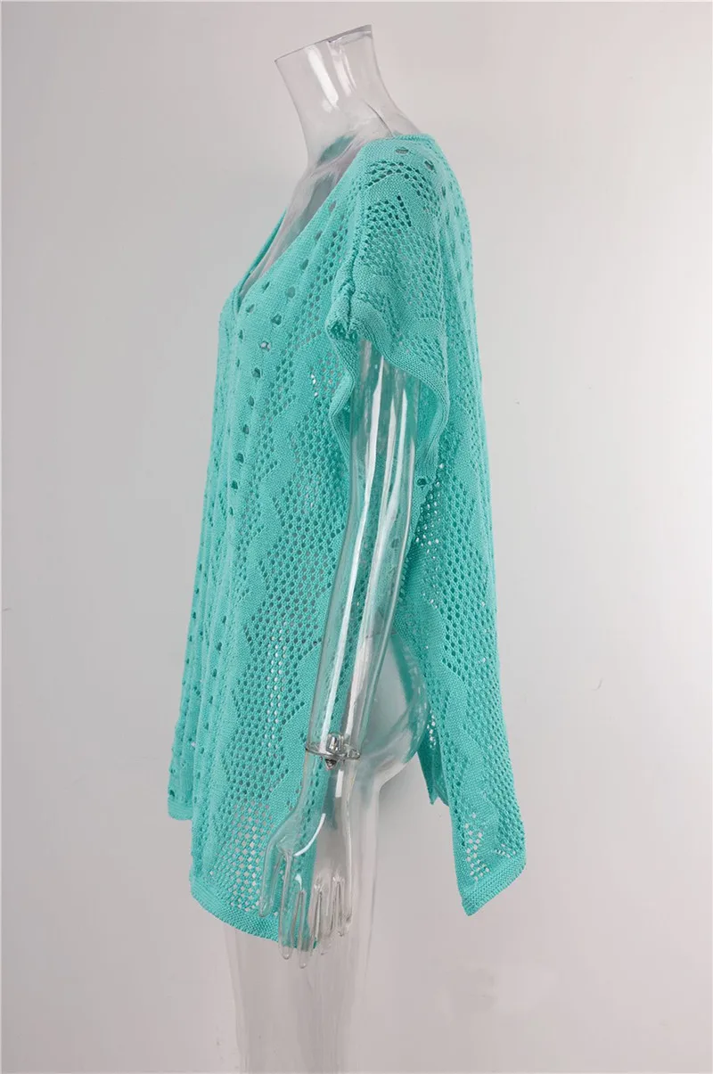 Summer Women Sheer Crochet Bikini Cover Up Sexy Hollow Swimsuit Cover-Ups Bathing Suit Beachwear Tunic Short Beach Dress Vestido