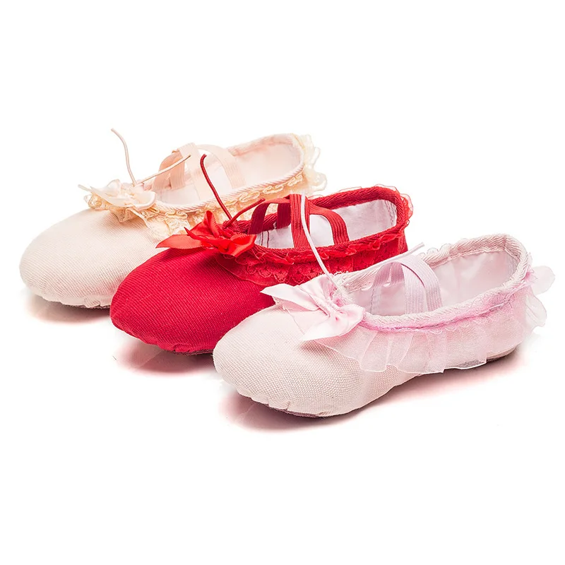 

Children'S Fashionable Latin Dance Shoes Girls' Lace Bowtie Ballet Yoga Shoes Soft Sole For Traning Dance Red Flesh Light Pink