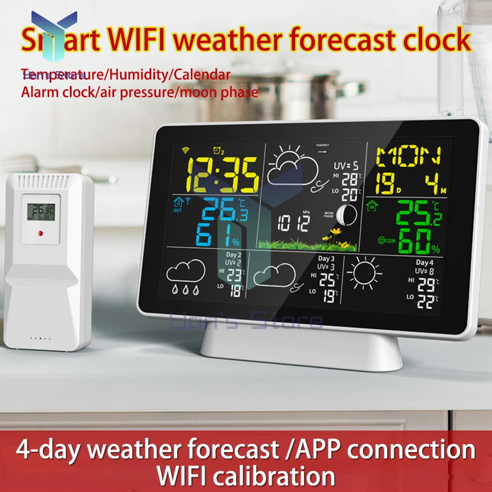 

1PC Wireless WIFI Graffiti Intelligent Multifunctional Temperature Humidity Alarm Clock Weather Clock Forecast Wind Speed Gauge