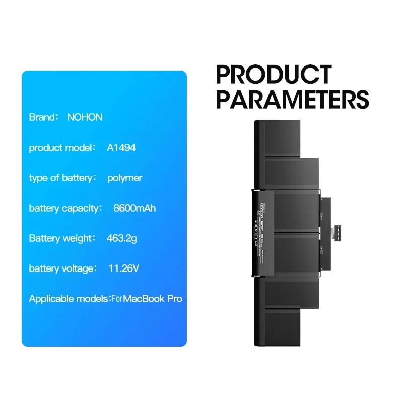 Laptop Battery NOHON A1417 A1494 A1618 For MacBook Pro 15" A1398 Retina Notebook Batteries MC975 MC976 ME293 ME294 With Tools