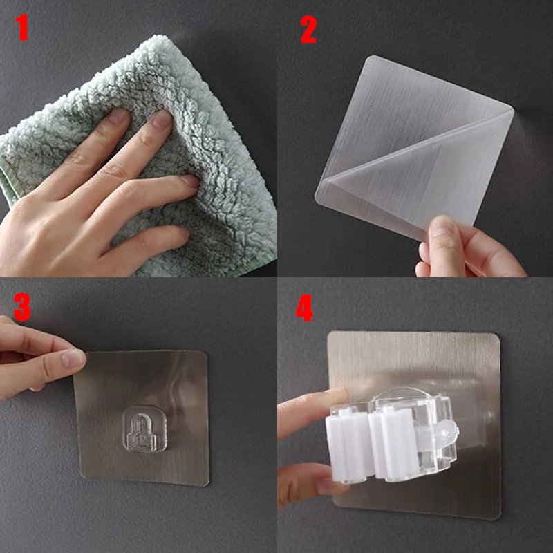 2/4pcs Multi-Purpose Adhesive Hooks Mounted Wall Mop Holder Hook Broom Brush Hanger Kitchen Bathroom Storage Organizer Rack