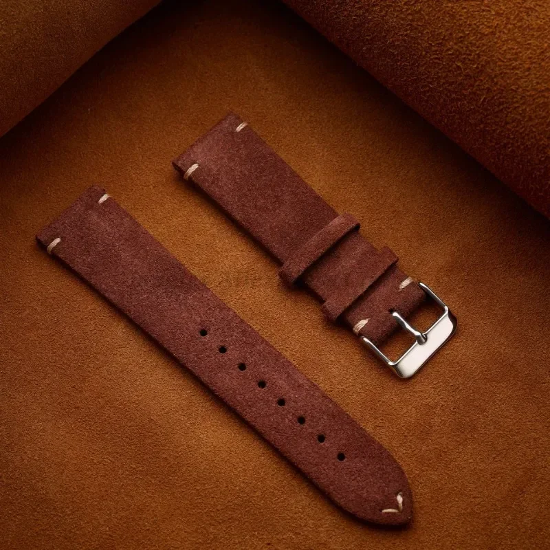 Vintage Brown Genuine Suede Leather Watch Strap with Quick Release