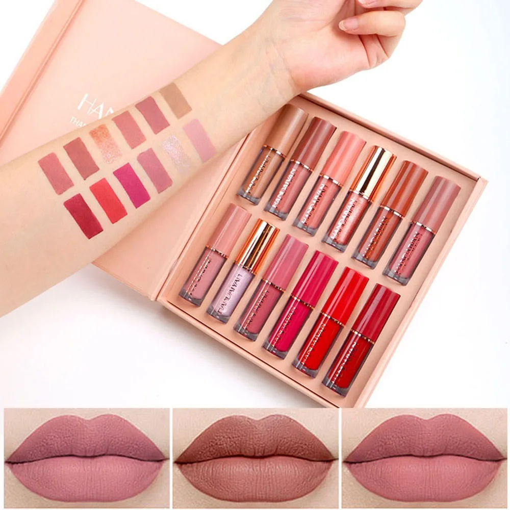 

12Pcs/Box Matte Liquid Lipstick + High Shine Transparent Clear Lip Gloss Makeup Set Waterproof Long-Lasting Lipgloss Cosmetics