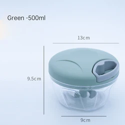 Manual Meat Mincer and Garlic Chopper - Kitchen Cooking Accessory for Vegetables and Onions (Green-500ml)
